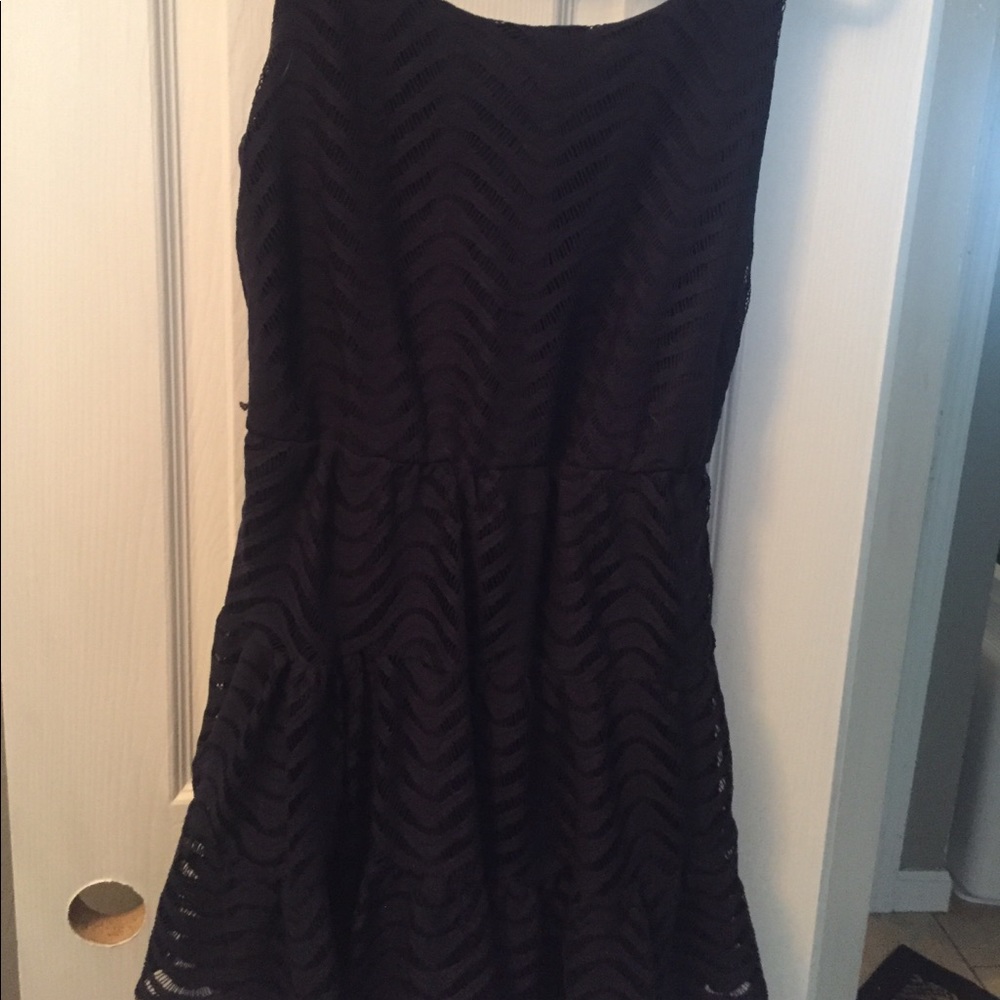 Navy dress with chevron details